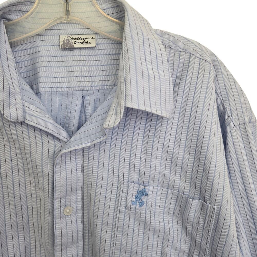 Disney World Disneyland Resort Men Button Front Shirt Pinstripe Embroidered LRG